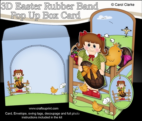 3D Rubber Band Pop Up Box Card Kit - Easter Girl Arlette has a Lovely big chocolate Easter Egg
