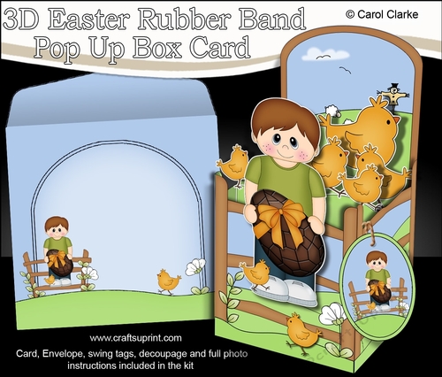 3D Rubber Band Pop Up Box Card Kit - Easter Boy Glen has a Lovely big chocolate Easter Egg
