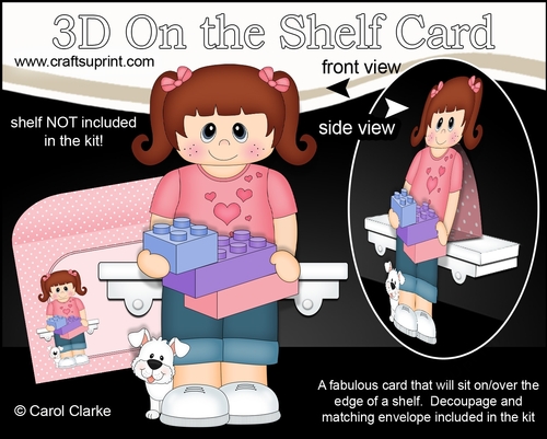 3D On the Shelf Card Kit - Cute Little Girl Danika has Building Blocks