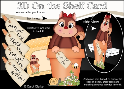 3D On the Shelf Card Kit - Flower Pot Friends Little Squirrel Peanut