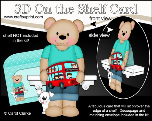 3D On the Shelf Card Kit - Cute Little Austin Bear has a Toy Bus