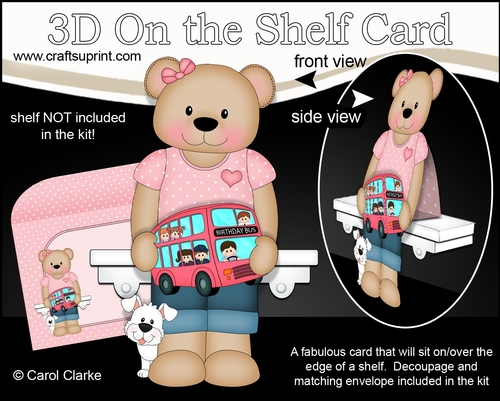 3D On the Shelf Card Kit - Cute Little Livvy Bear has a Toy Bus