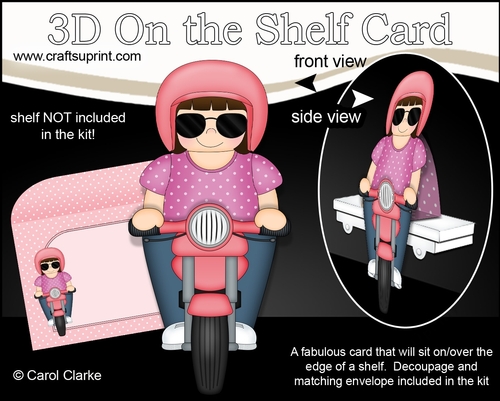 3D On the Shelf Card Kit - Britten Rides her Motorbike