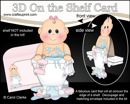 3D On the Shelf Card Kit - Bathtub Buddies - Cute Little Baby Girl Tamee has a Bubble Bath