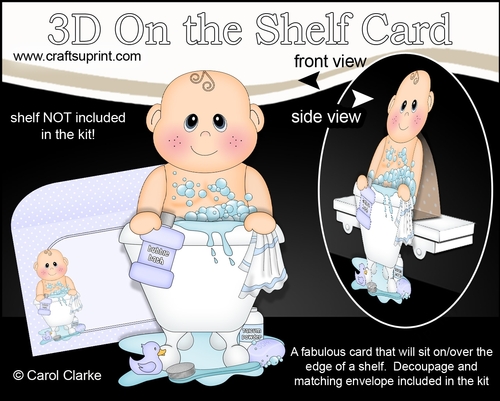 3D On the Shelf Card Kit - Bathtub Buddies - Cute Little Baby Boy Issac has a Bubble Bath