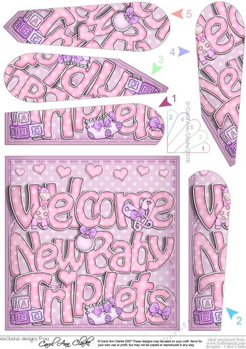 Welcome NEW BABY TRIPLETS Fan Pyramage Topper