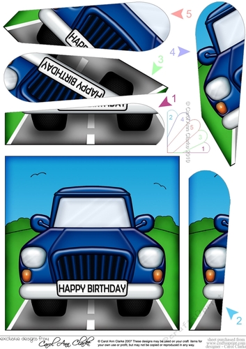 Fun Blue Car Bithday Fan Pyramage Topper