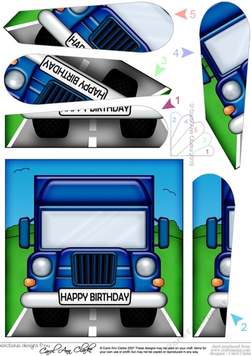 Fun Blue Lorry Bithday Fan Pyramage Topper