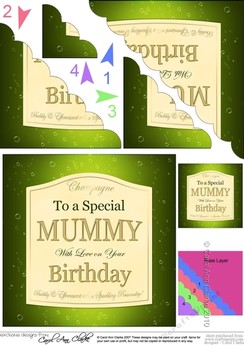 Happy Birthday MUMMY Champers Label Scallop Corner Side Stacker