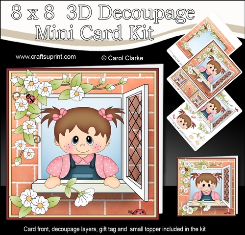 8 x 8 Mini Kit with 3d Decoupage - Through the Window - Cute Little Toddler