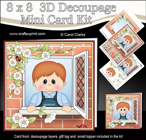 8 x 8 Mini Kit with 3d Decoupage - Through the Window - Cute Little Toddler