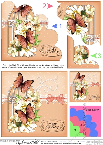Birthday Butterflies Flowers, Pearls & Lace Birdcage Shell Edged Corner Side Stacker