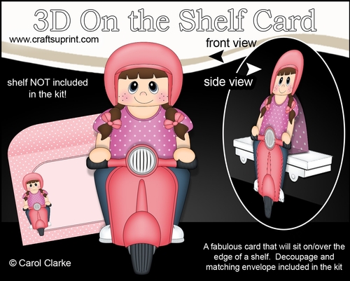 3D On the Shelf Card Kit - Little Girl Charita Rides her Motor Scooter