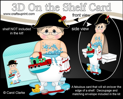 3D On the Shelf Card Kit - Bathtub Buddies - Older Man Admiral Toney plays with his boat in his Bubble Bath