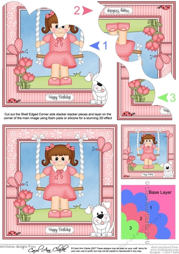 Cute Little Girl is Swinging High Shell Edged Corner Side Stacker