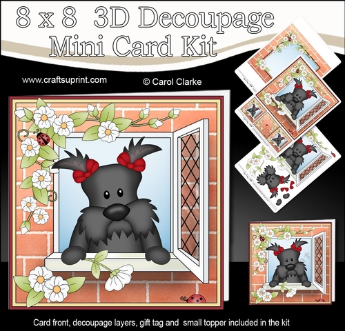 8 x 8 Mini Kit with 3d Decoupage - Through the Window - Maisie Scottie Dog