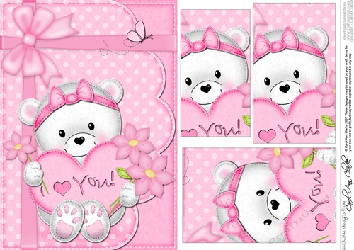 A5 Teddy Tess has a Love Heart Pyramage Topper