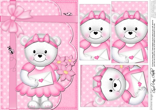 A5 Teddy Tess has a Letter & Flowers Pyramage Topper