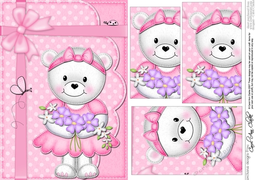 A5 Teddy Tess has a Bunch of Flowers Pyramage Topper