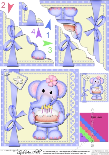 Cute Lola Elephant has a Birthday Cake Scalloped Corner Stacker