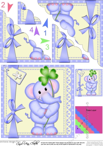 Cute Lola Elephant has a Good Luck Clover Scalloped Corner Stacker