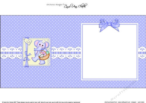 Cute Lola Elephant has a Basket of Easter Eggs matching square landscape insert