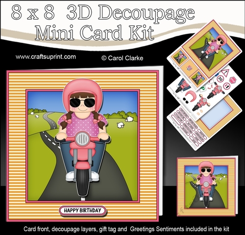 8 x 8 Mini Kit with 3d Decoupage - Teen Zuki Rides her Motorbike