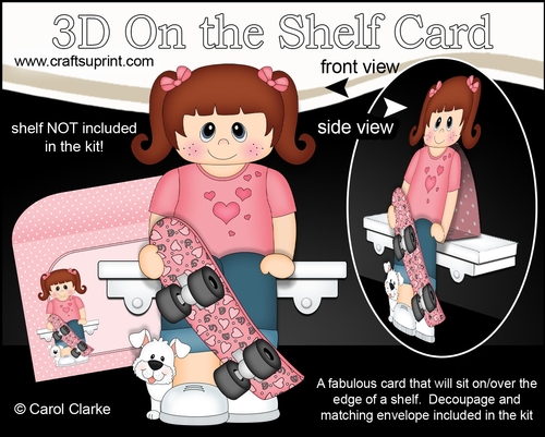 3D On the Shelf Card Kit - Cute Little Girl Annita has a Skateboard