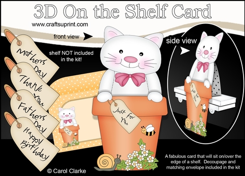 3D On the Shelf Card Kit - Flower Pot Friends Little White Cat Bella