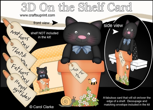 3D On the Shelf Card Kit - Flower Pot Friends Little Black Cat Sooty