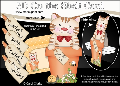 3D On the Shelf Card Kit - Flower Pot Friends Little Stripey Cat Fudge