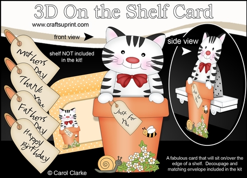 3D On the Shelf Card Kit - Flower Pot Friends Little  Stripey Cat Muffin