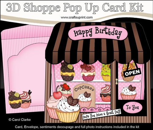 3D Shoppe Window Pop Up Card Kit -  Cupcake Heaven Cake Shop