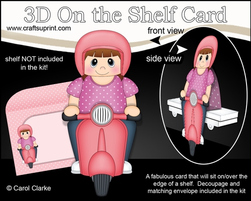 3D On the Shelf Card Kit - Little Teen Shanna Rides her Motor Scooter