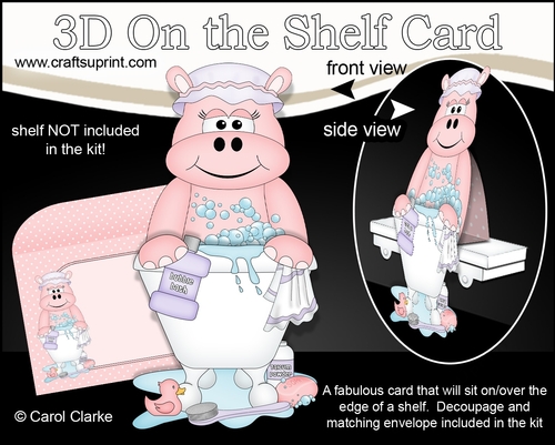 3D On the Shelf Card Kit - Bathtub Buddies - Cute Little Hilda Hippo has a Bubble Bath