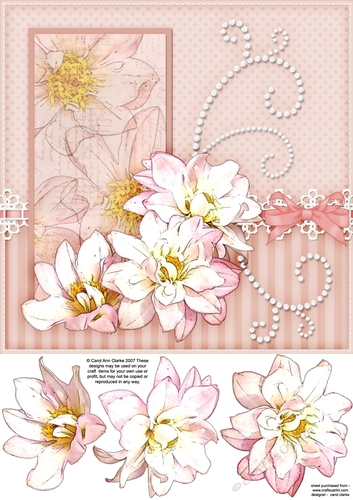 8x8 A Touch of Elegance Flowers Pearls and Lace Quick card front with 3D decoupage