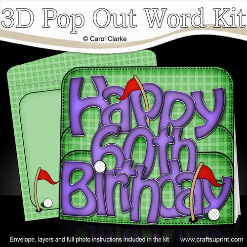 3D Happy 60TH Birthday Golf Pop Out Word Card 