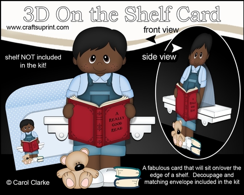 3D On the Shelf Card Kit - Cute Little Ethnic Toddler Keon is Reading a Good Book