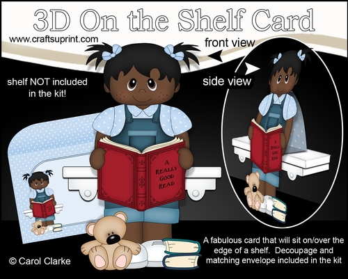 3D On the Shelf Card Kit - Cute Little Ethnic Toddler Adia is Reading a Good Book