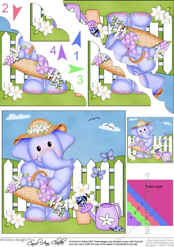 Lola Elephant wears a bonnet and has a bunch of Pretty Flowers Scalloped Corner Stacker