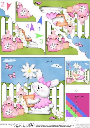 Little Bunny has a Daisy in a Pot Scalloped Corner Stacker