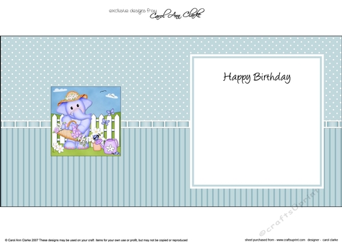 Lola Elephant wears a bonnet and has a bunch of Pretty Flowers square landscape insert