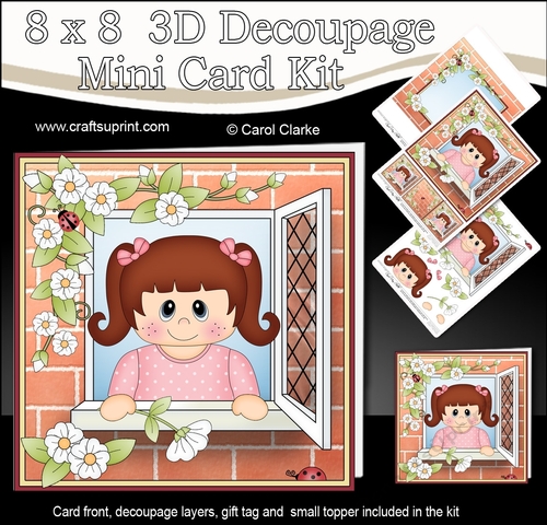 8 x 8 Mini Kit with 3d Decoupage - Through the Window - Cute Little Girl
