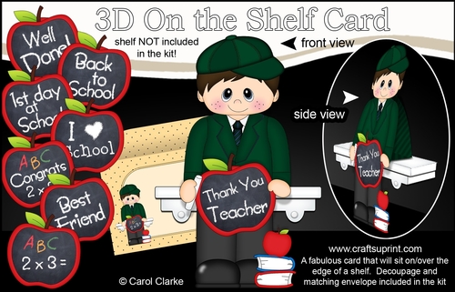 3D On the Shelf Card Kit - Cute Little Schoolboy Perci has an Apple for the Teacher