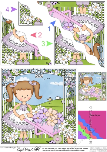 Girlz Liz has a Wheelbarrow of Flowers Wavy Corner side stacker Topper