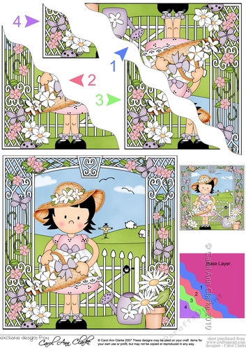Girlz Suzi has a Basket of Flowers Wavy Corner side stacker Topper