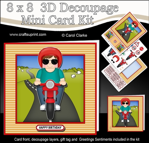 8 x 8 Mini Kit with 3d Decoupage - Young Man Sal Rides his Motorbike