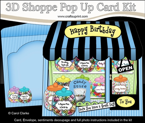 3D Shoppe Window Pop Up Card Kit -  The Candy Store Sweet Shop