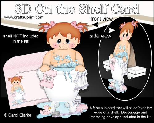 3D On the Shelf Card Kit - Bathtub Buddies - Cute Toddler Girl Maya has a Bubble Bath