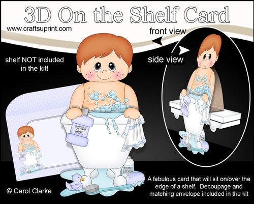 3D On the Shelf Card Kit - Bathtub Buddies - Cute Toddler Boy Brandon has a Bubble Bath